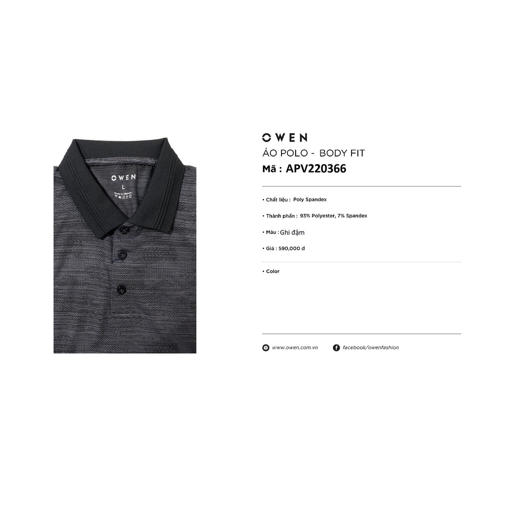 Áo Thun Polo Nam Ngắn Tay Có Cổ Bẻ OWEN APV220366 Phông Màu Ghi Đậm Họa Tiết Vải Poly Thể Thao Cao Cấp Dáng Body Fit