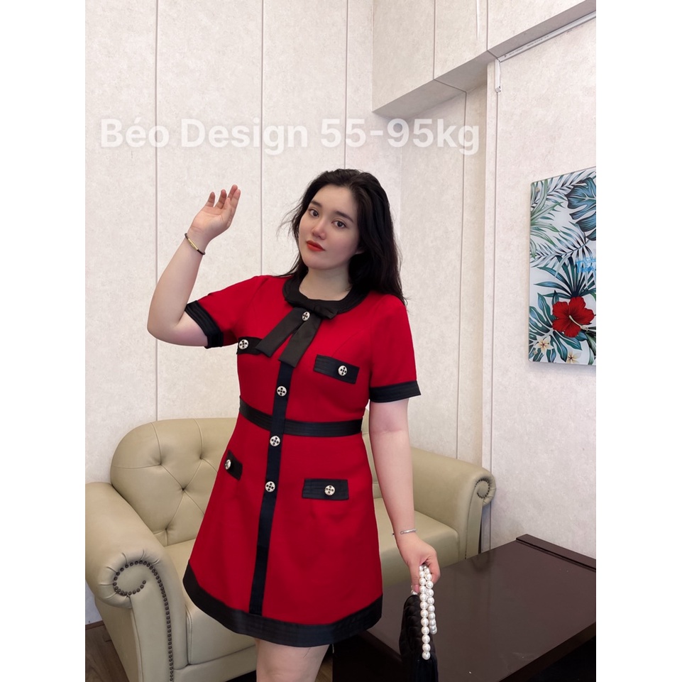 Đầm phối nơ cổ tròn BÉO DESIGN Bigsize 55kg đến 95kg