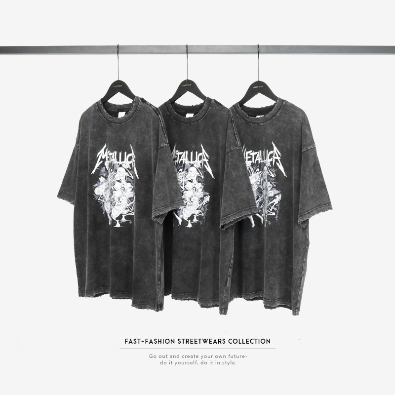 Áo thun nam form rộng RevoltClothes oversize phông unisex đẹp Metallica vintage loang màu Wash xám local brand T8851