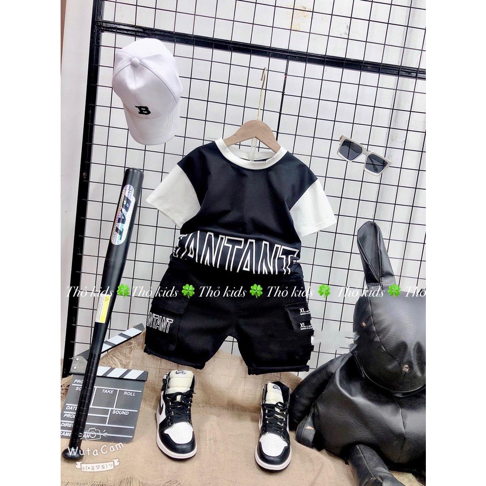 Set áo thun + quần kaki túi hộp siêu ngầu cho bé 20-32kg