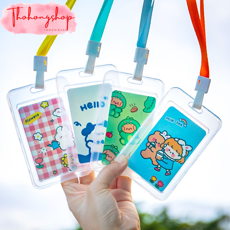 Dây đeo thẻ kèm đựng thẻ nhựa dễ thương