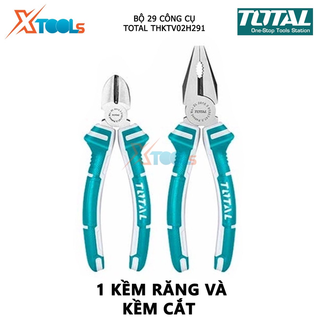 Bộ đồ nghề gia dụng 29 chi tiết TOTAL THKTV02H291 bộ 29 công cụ bao gồm kềm, mỏ lết, bút thử điện, thước kéo, băng cách