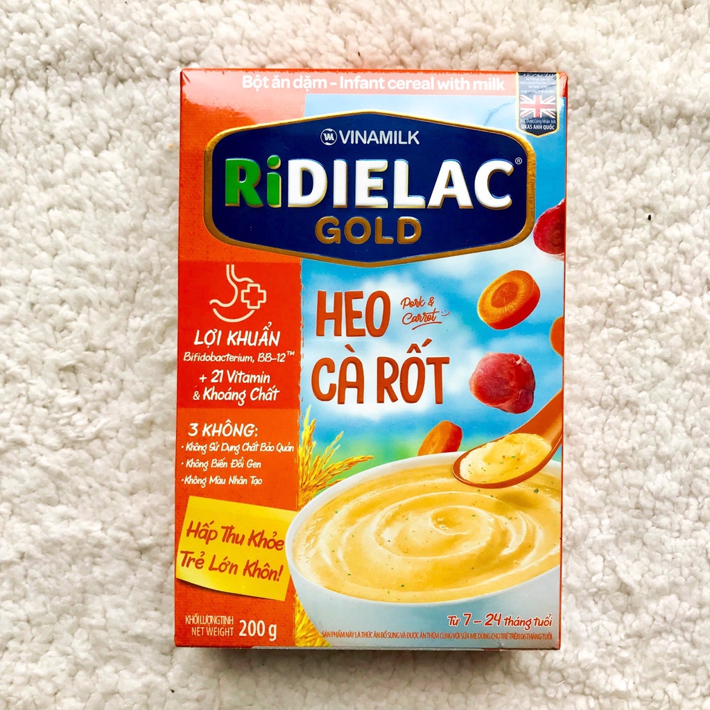 BỘT ĂN DẶM RIDIELAC GOLD HEO CÀ RỐT - HỘP GIẤY 200G