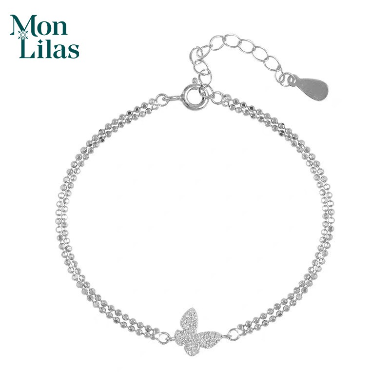 Lắc Tay Bạc Ý Mon Lilas Chuỗi Hạt Mặt Hồ Điệp Nạm Đá Cá Tính V0920011