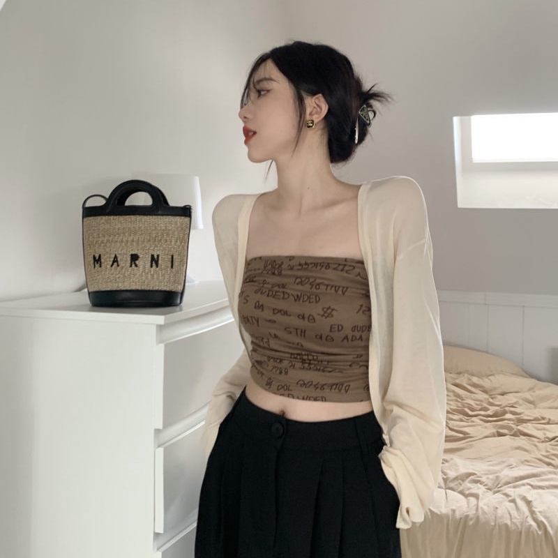 Áo Lửng Mỏng Sát Nách In Chữ Thời Trang Mùa Hè Quyến Rũ Cho Nữ