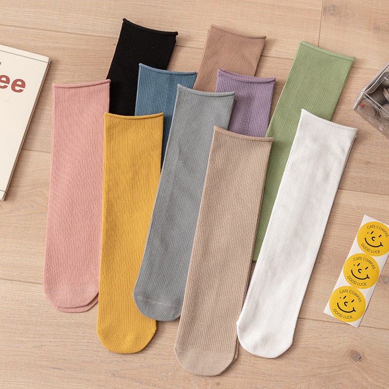 Tất vớ nữ cao cổ dài Nhún dễ thương hàn quốc đẹp  [ TẤT NHÚN TRƠN ] [ MÃ A802 ]