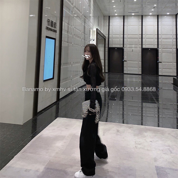 Quần jean nữ phối khuy gài eo cạp cao phong cách Ulzzang Hàn Quốc thời trang Banamo Fashion quần jean nữ cài eo 969