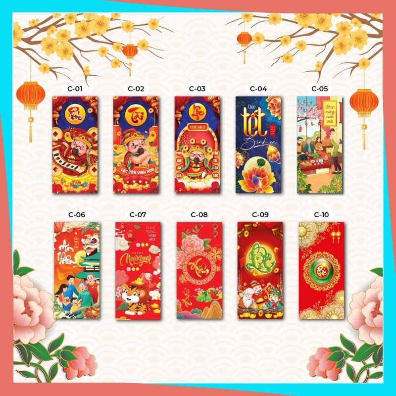 Combo Bao Lì Xì Cute Dễ Thương 2022 Tết Con Hổ Tiền Đô Thần Tài Màu Đỏ Đẹp Độc Lạ Giá Sỉ Rẻ