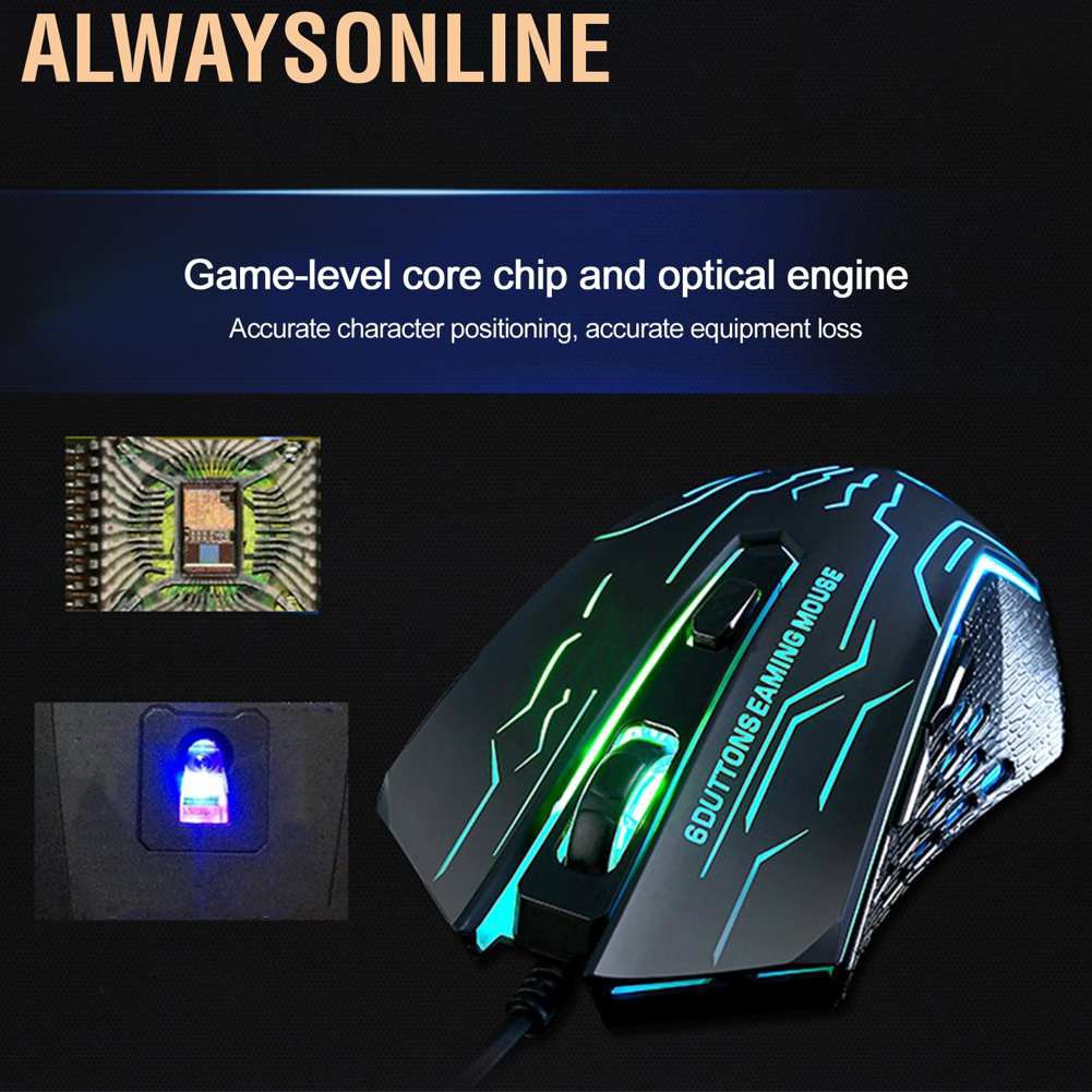 Chuột Gaming Alwaysonline Có Dây 1200 / 1600 / 2400 / 3200dpi Với 6 Phím Bấm