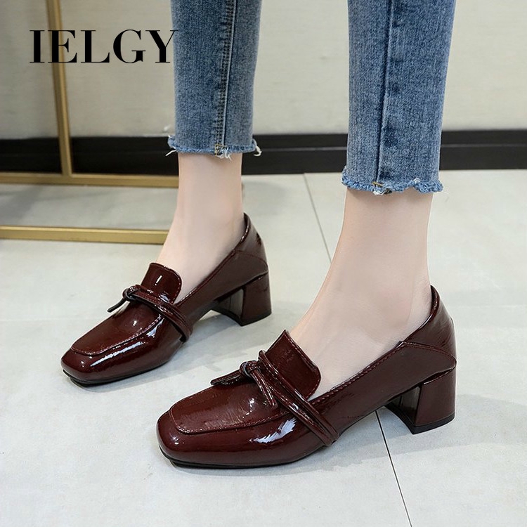 IELGY Giày cao gót làm bằng da phong cách thời trang nữ