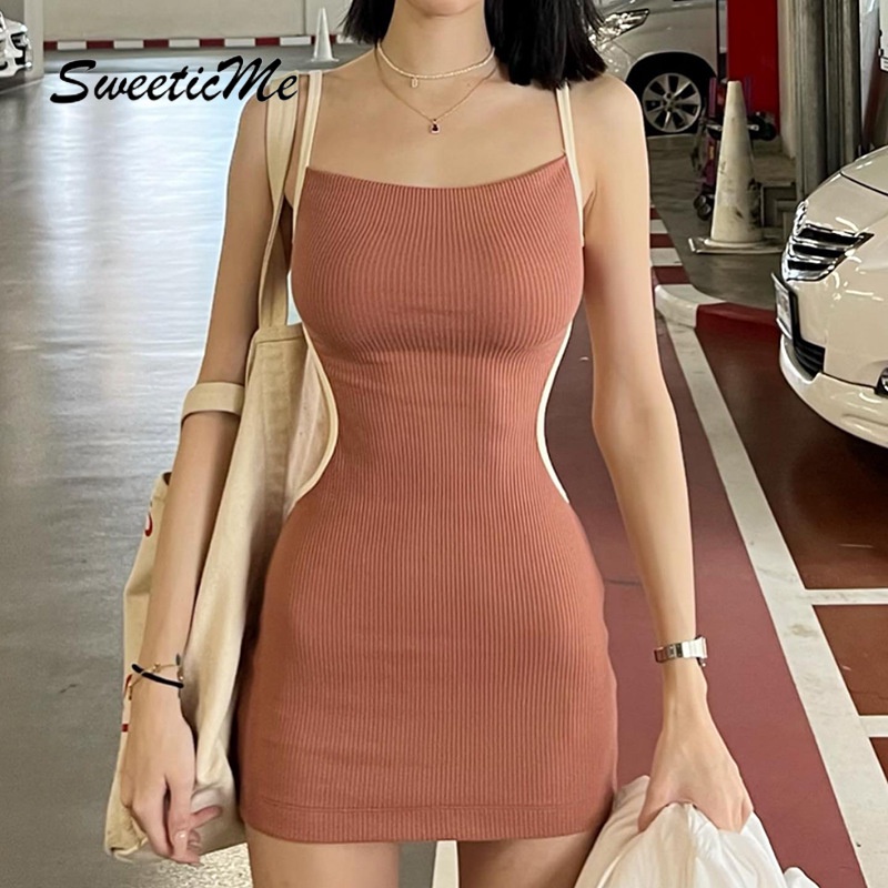 Đầm Dây Hở Lưng Màu Tương Phản Thời Trang Nữ SweeticMe