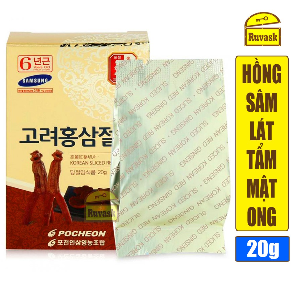 Hồng Sâm Lát Tẩm Mật Ong Hàn Quốc POCHEON 20g (Hộp Con) - LOẠI ĐẶC BIỆT Củ Hồng Sâm Thái Lát Tẩm Mật Ong từ những củ sâm