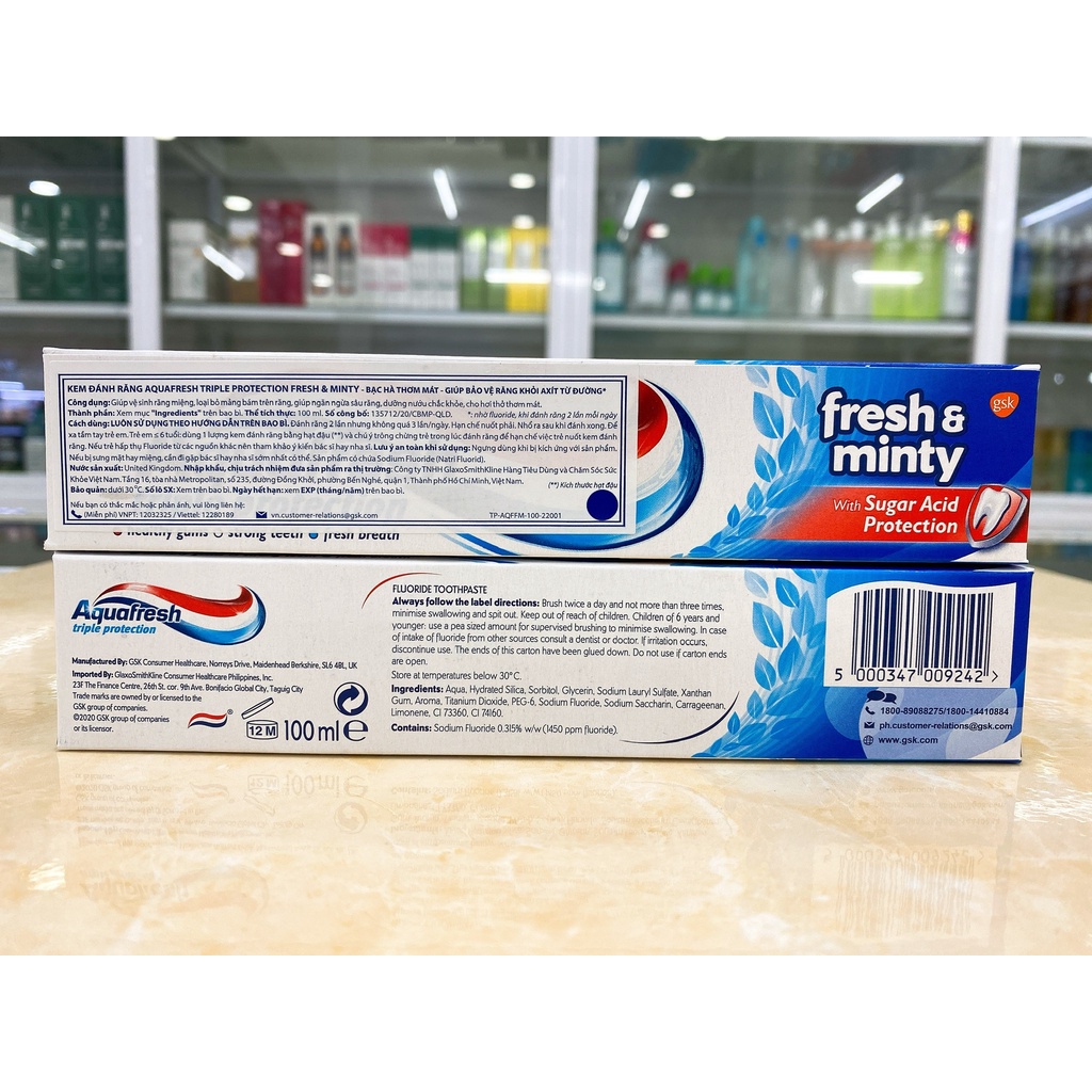 Kem Đánh Răng Aquafresh Fresh & Minty Chính Hãng Công Ty 100g Mẫu Mới