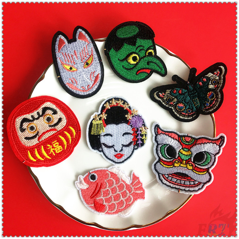 Miếng vá thêu ủi trang trí quần áo phong cách nghệ thuật Nhật Bản