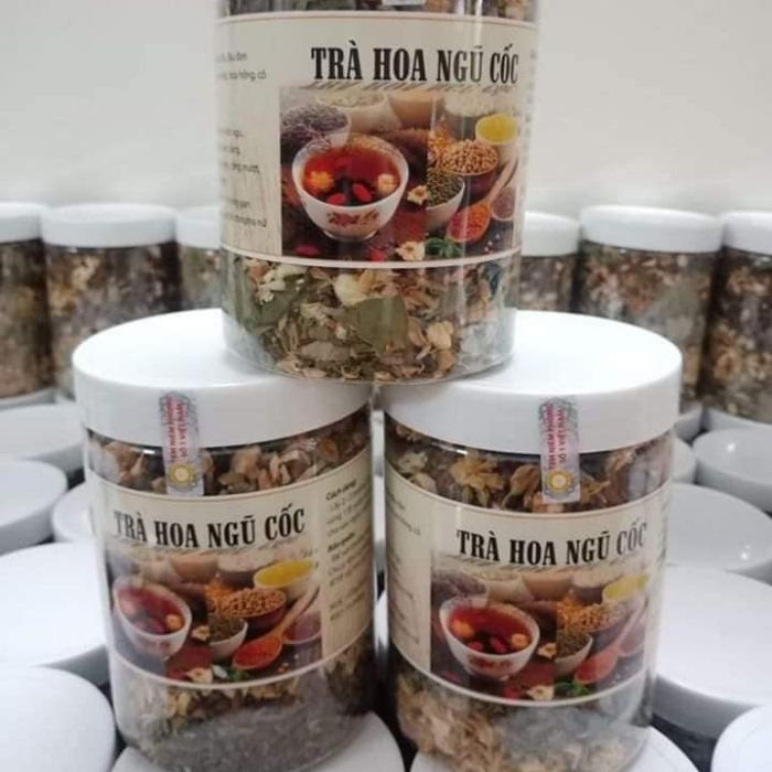 Trà hoa ngũ cốc gạo lứt đậu đen hoa hoè hộp ngắn, trà hoa ngũ cốc 100% organic mát gan, dành cho phụ nữ sau sinh - TNC