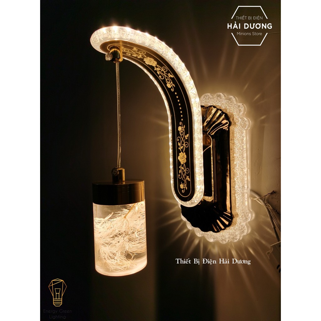 [9 Mẫu] Đèn Led Treo Tường Hiện Đại Thả Thuỷ Tinh 24w Phong Cách Bắc Âu Vintage Cành Lá Thiên Nhiên - Ánh Sáng Vàng DT