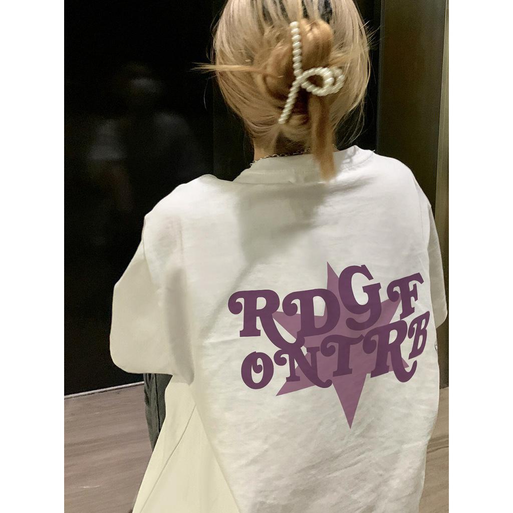 SELVZE Áo Thun cotton Cổ Tròn Dáng Rộng In Hình Trước Và Sau Phong Cách hip hop Thời Trang