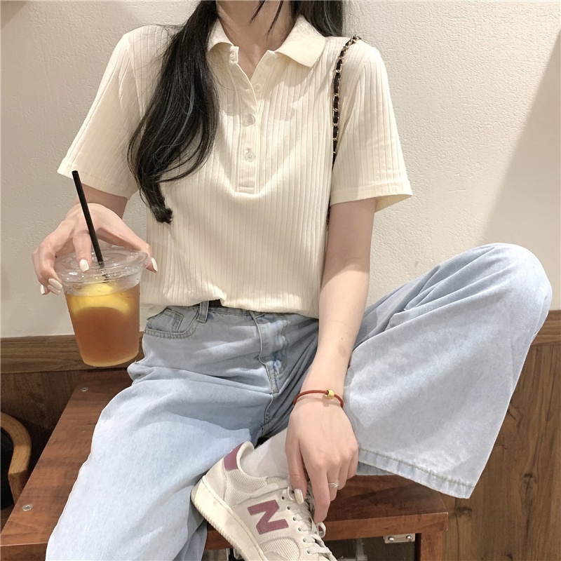 Áo polo Ngắn Tay Thời Trang Hàn Quốc Cho Nữ