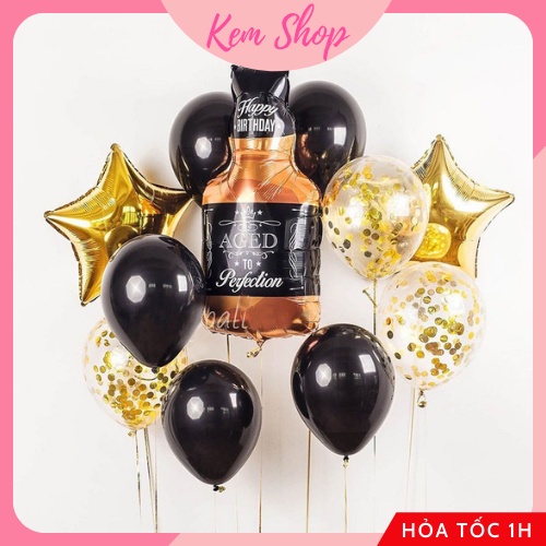 Set bóng sang chảnh tông siêu nhũ đen vàng trang trí sinh nhật - Kemshop S3K139