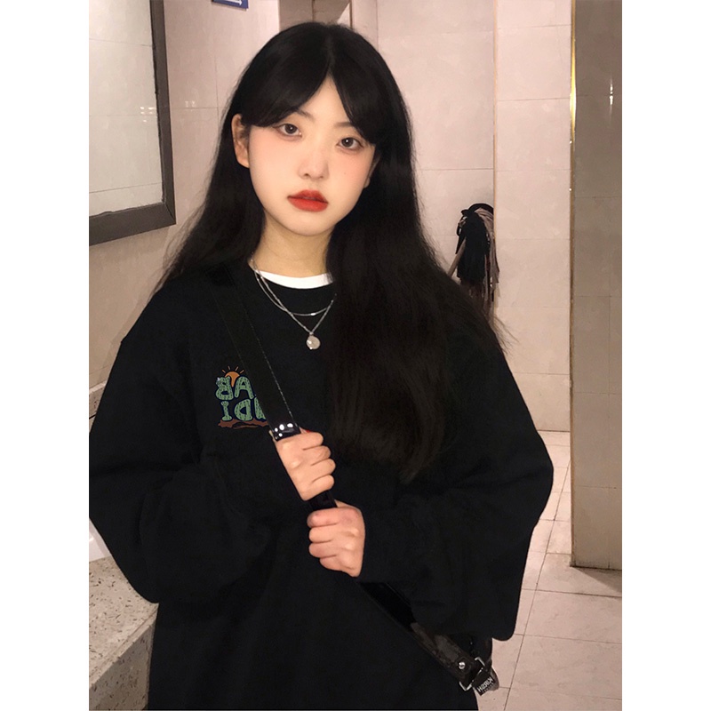 Áo sweater SELVZE cổ tròn in họa tiết thời trang Mỹ cổ điển cho nữ
