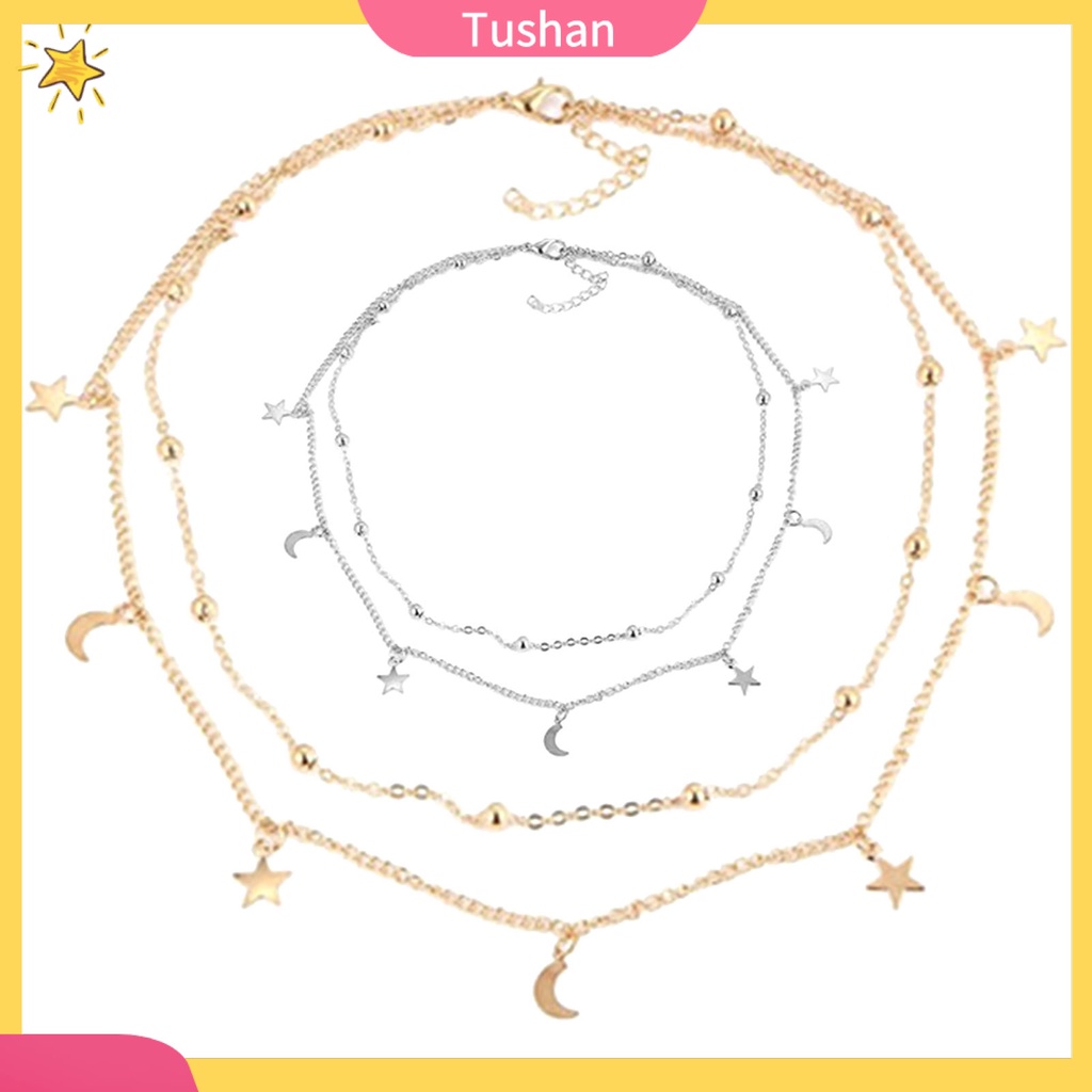 Dây Chuyền Hợp Kim Hai Lớp Hình Mặt Trăng Và Ngôi Sao Thời Trang Cho Nữ