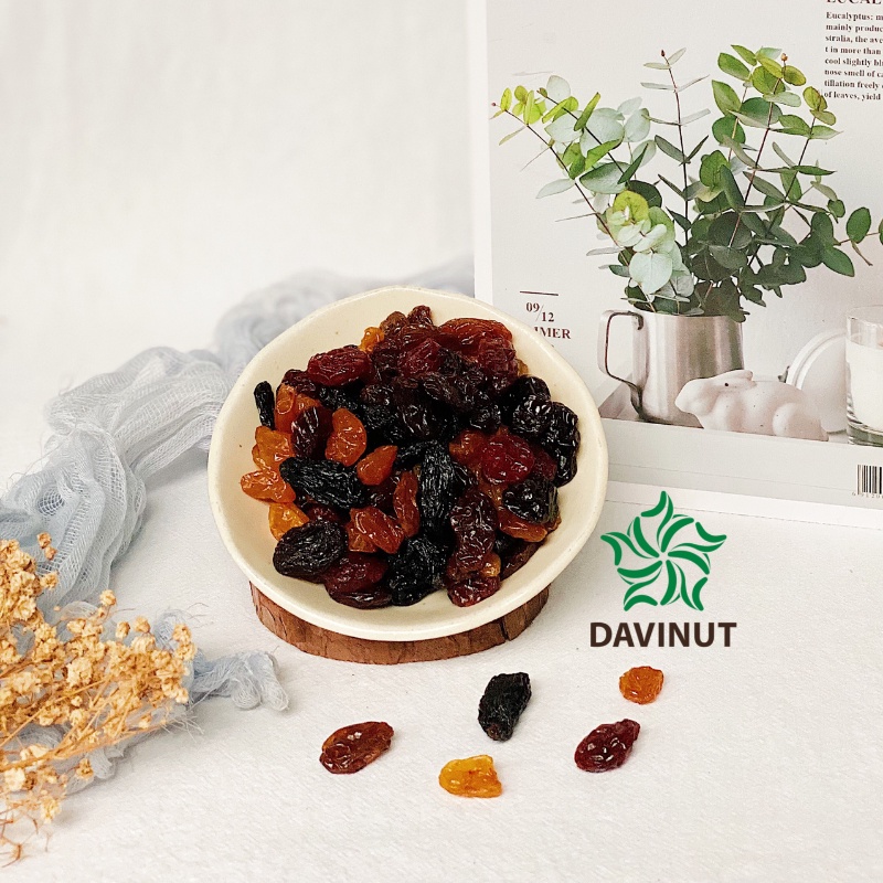 Nho khô 3 màu không đường Chile Davinut 500g, nho sấy raisins không hạt giá rẻ organic ngon hữu cơ