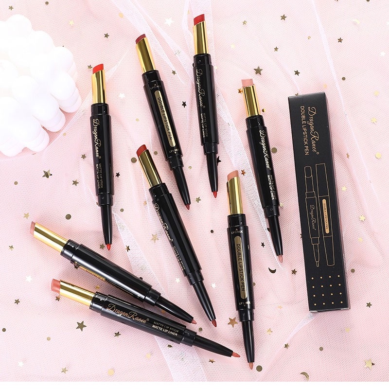 Son Môi Kiêm Bút Kẻ Viền Môi Thiết Kế Hai Đầu Dưỡng Ẩm Không Thấm Nước