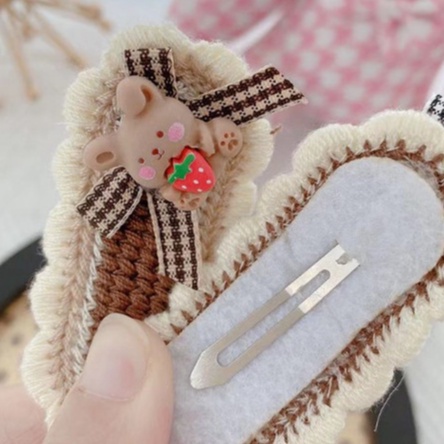 Kẹp tóc vải đan len họa tiết hình gấu thỏ đáng yêu dễ thương cho bé Lại La