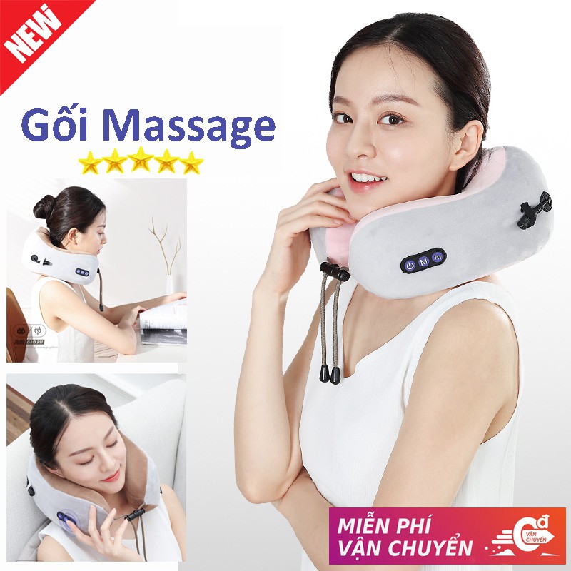 Gối Massage Cổ Chữ U Hàn Quốc, Máy Massage Vai Cổ Gáy Đa Năng Vải Lông Mềm Mại, Nhiều Chế Độ Massage.