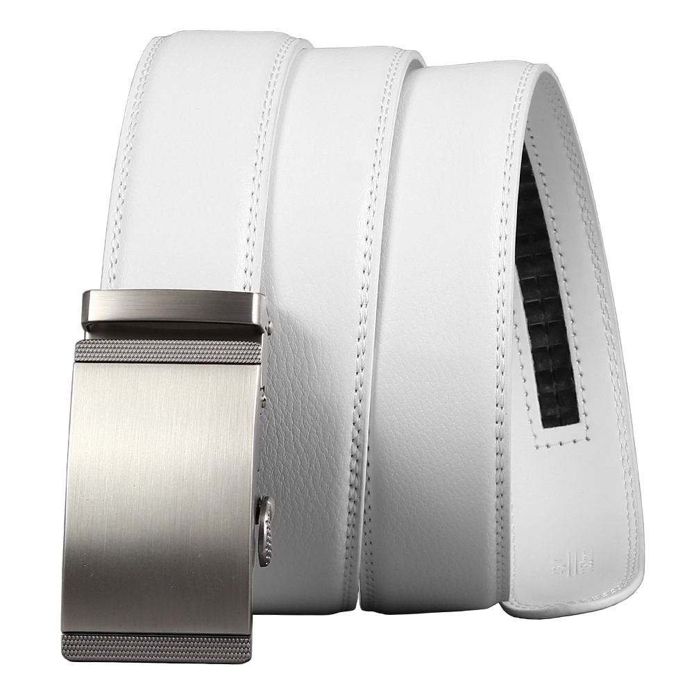 Dây Thắt Lưng Da Thật Màu Trắng Có Khóa Kim Loại Tự Động 35Mm Z14P13B Cho Nam