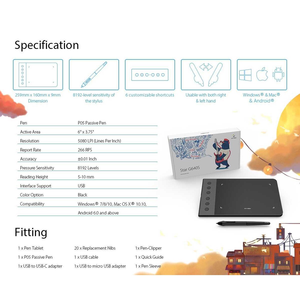 Bảng vẽ đồ họa XP-Pen Star G640S 6x4 inch, hỗ trợ Android, Lực nhấn 8192, chính hãng XPPen G640 [Tem BCA & BVA)