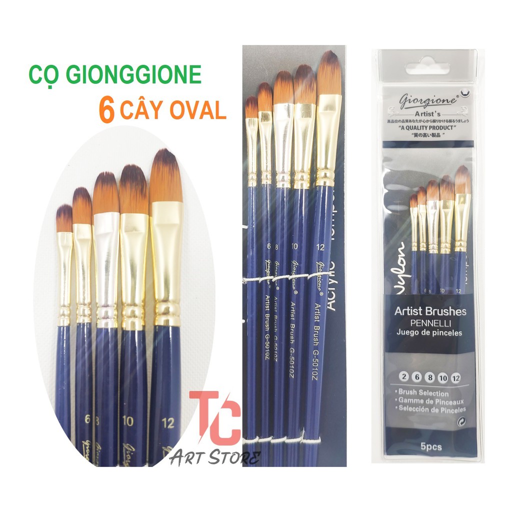 Cọ vẽ GIORGIONE lông nhân tạo, đầu Oval ( 5 CÂY )