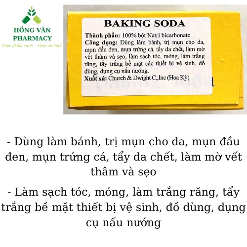 Bột Nở Baking Soda đa công dụng khử mùi, diệt khuẩn, tẩy rửa, chăm sóc da, bột làm bánh hộp giấy 454g Nhập Khẩu Mỹ