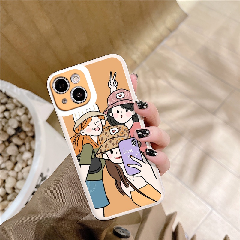 Ốp iphone cạnh vuông 3 cô gái chụp ảnh  cho ip 6/8/7/plus/x/xr/xsmax/12 pro max/11pro max/13 pro max-nt004