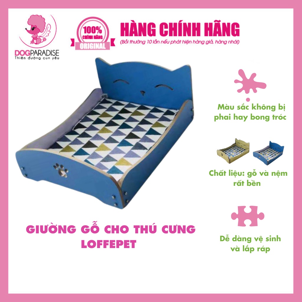 Giường gỗ cho thú cưng Loffepet họa tiết dễ thương 2 màu lựa chọn cỡ 48x37x20cm - Dog Paradise