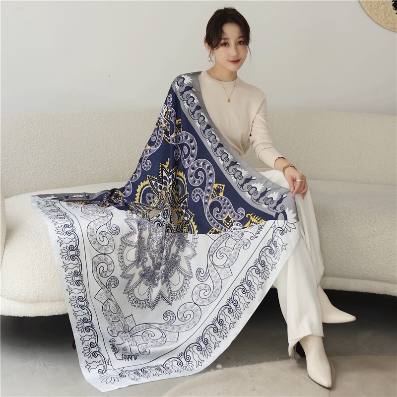 Khăn Choàng Cổ Vuông Vải Lụa In Họa Tiết Thời Trang WJ1014-115 Kích Thước 110x110cm