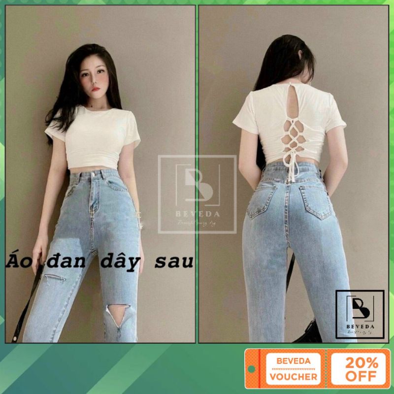 Áo Thun Kiểu Nữ Croptop Đan Dây Sau Lưng