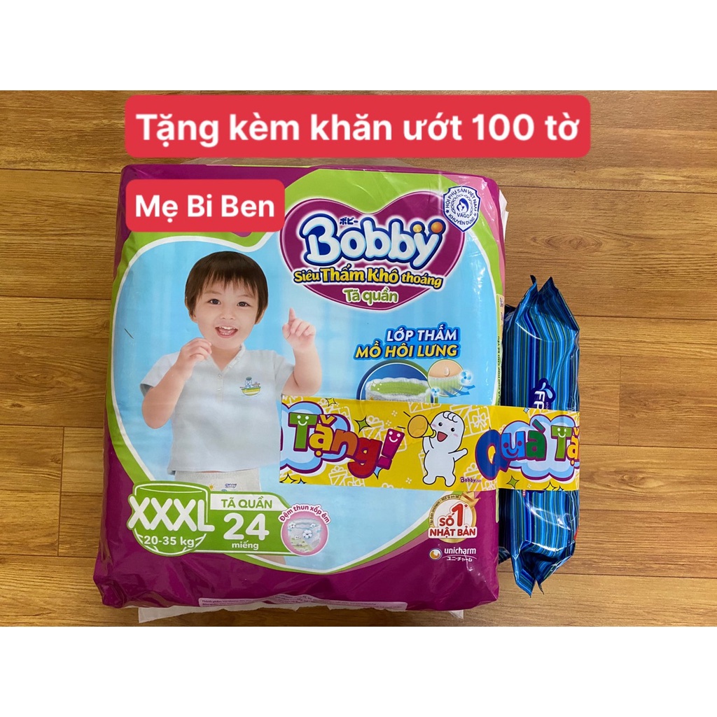 Combo 4 gói Tã Quần Bobby Đệm Thấm Lưng Mồ Hôi size XXXL24 miếng cho bé 20-35kg