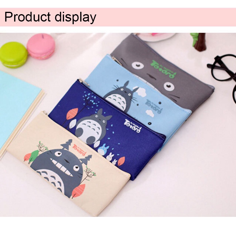 Túi Đựng Bút Sức Chứa Lớn Bằng Vải Oxford Họa Tiết Hoạt Hình Totoro Dễ Thương Có Khóa Kéo