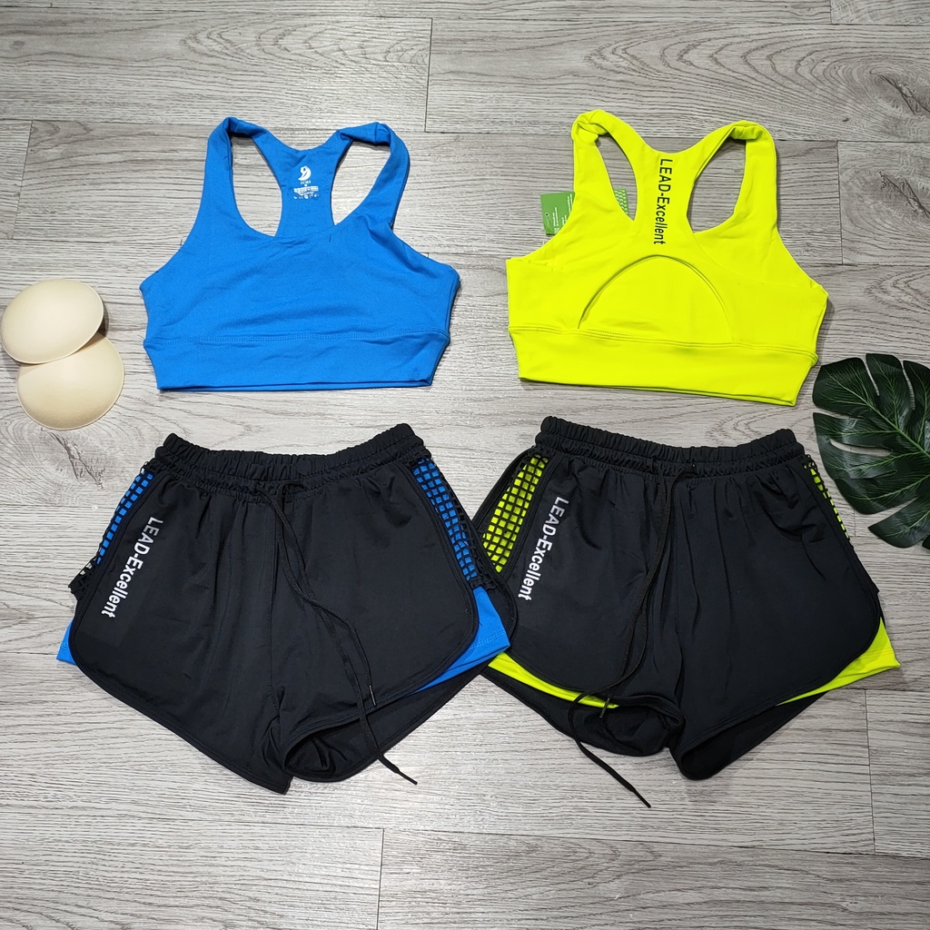 Đồ tập gym nữ, set bộ đùi thể thao áo bra kèm mút quần đùi 2 lớp Bin Sports BN077