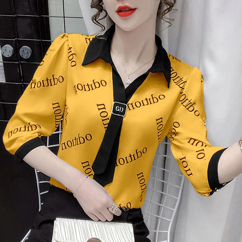 Áo Sơ Mi Chiffon Tay Dài In Họa Tiết Phong Cách Phương Tây Thời Trang Mùa Thu Mới Cho Nữ