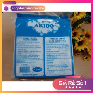 Gói 30 Tấm lót phân xu AKIDO 3 lớp chống thấm/ Miếng lót phân xu sơ sinh