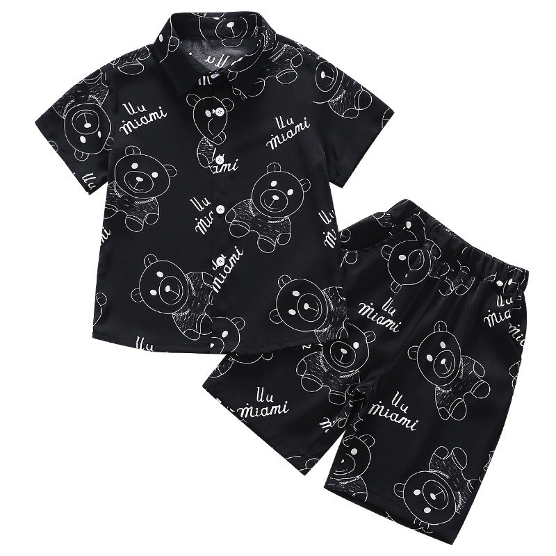 Bộ quần áo bé trai hình gấu Đen và Trắng XHN672