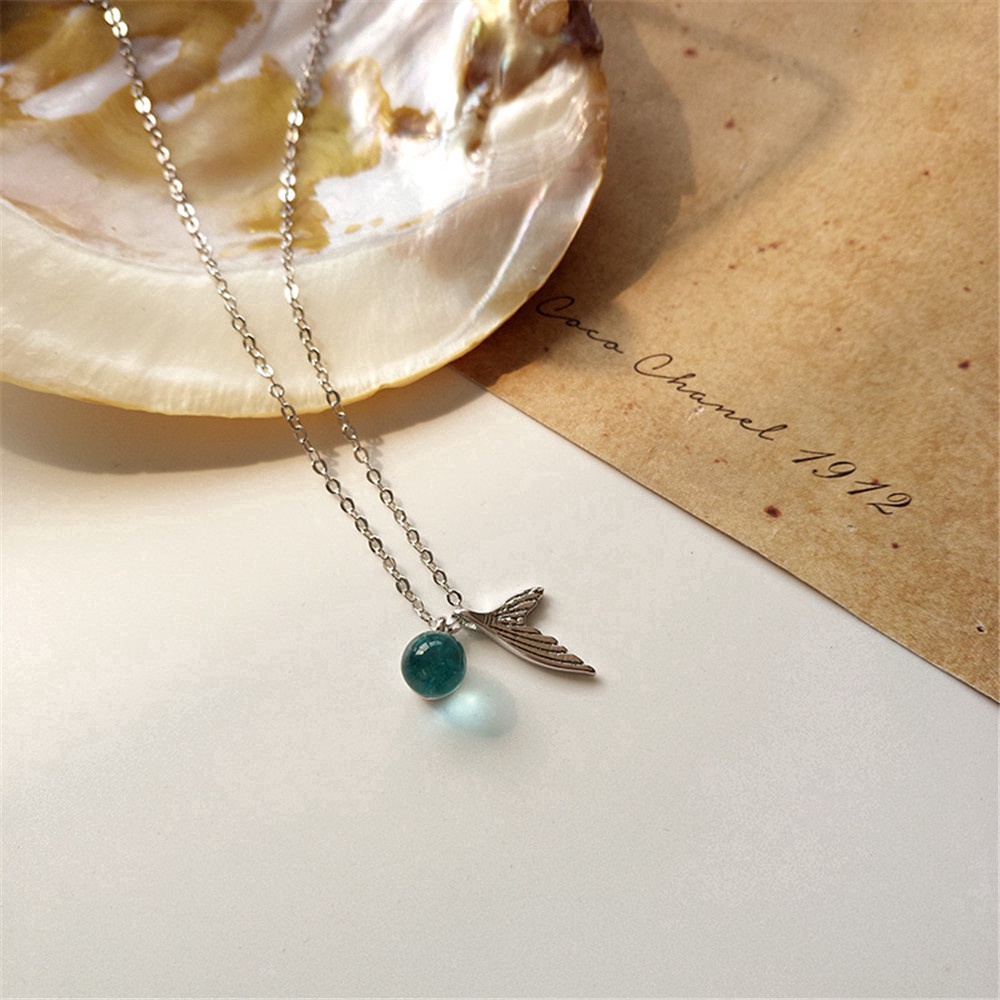 Vòng cổ Mặt Đuôi Cá Đính Đá Pha Lê Xanh