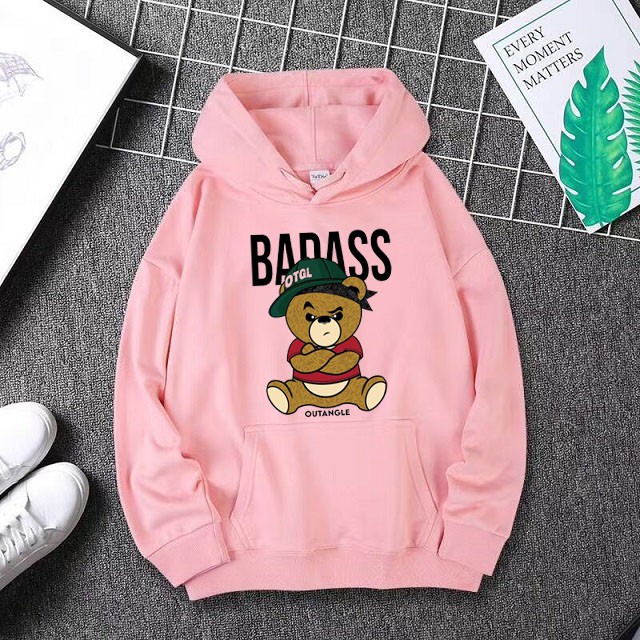 Áo Hoodie Nỉ Nam Nữ Thu Đông Ấm Áp Chất Vải Nỉ Mềm Mịn In 3D Hoạt Hình Gấu BADASS Mặc Đi Chơi - Đi Học Xinh Cute