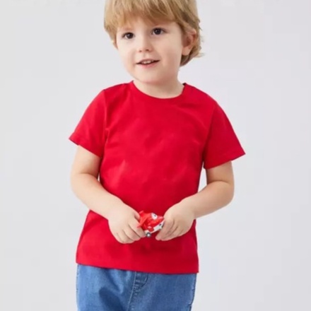 Áo thun trẻ em BASIC màu đỏ in hình dễ thương với chất vải cotton mềm mịn