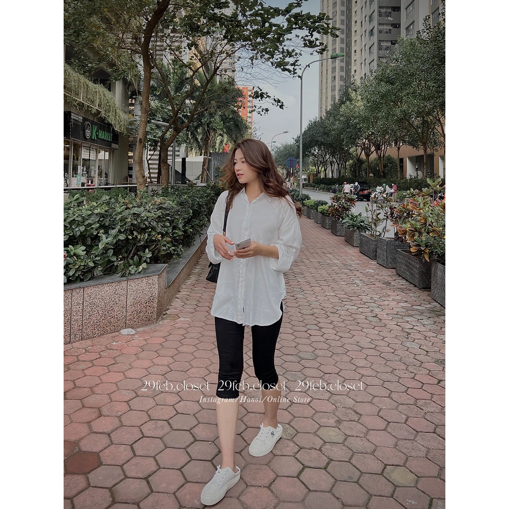 [Ảnh thật/Video] Set áo sơ mi trắng oversize kèm quần legging lửng - 29feb.closet- S11