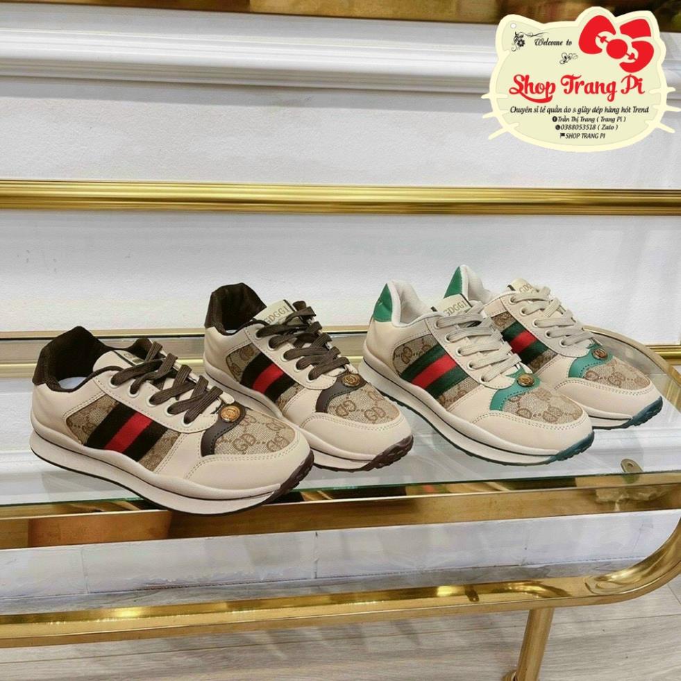 Giày 𝐆𝐮𝐜𝐜𝐢 𝐒ơ𝐧 𝐓ù𝐧𝐠 - XANH/NÂU Giày thể thao GG 3 vạch hàng cao cấp da thật cực chất Xịn