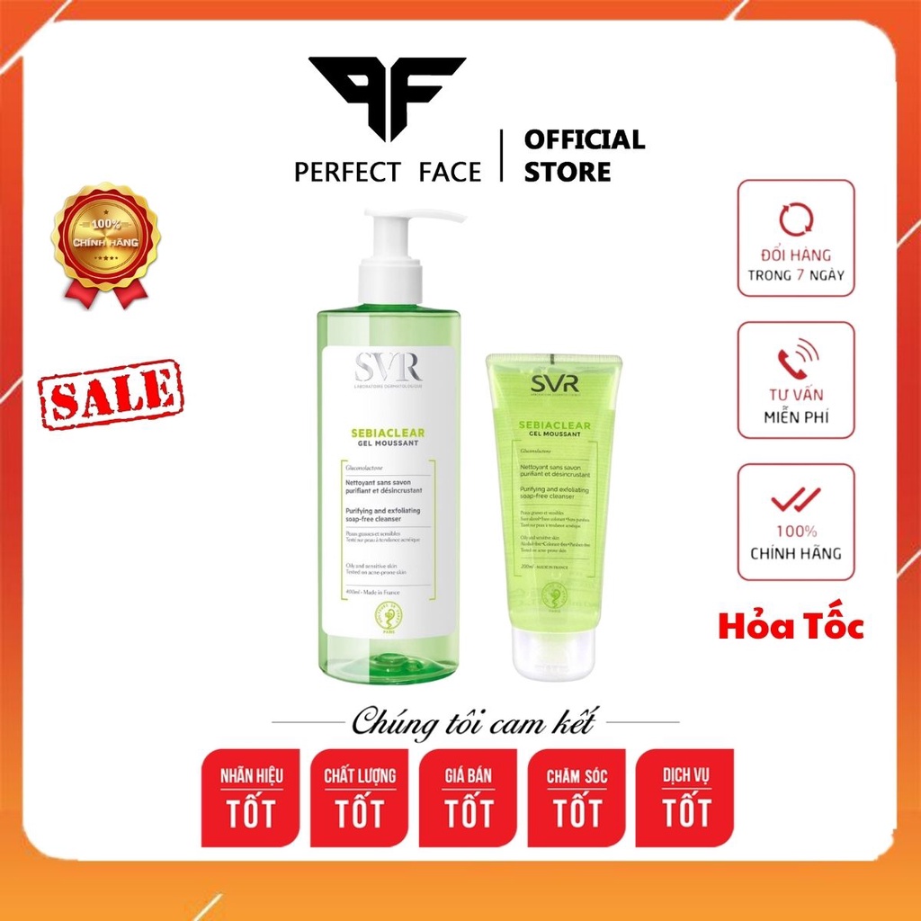 Sữa rửa mặt SVR Sebiaclear Gel Moussant cho da dầu mụn & da nhạy cảm hàng Pháp chuẩn chính hãng Perfect Face - P44