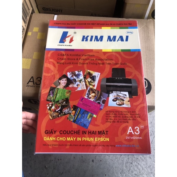 Giấy in ảnh in card couche A3 Kim Mai bóng 2 mặt 260gsm, paper yn phun A3 in màu giấy Glossy Kim Mai